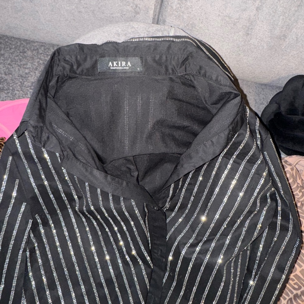 Black and Silver Striped Button-Up Shirt Dress - Picture 3 of 6